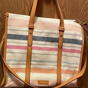 Fossil canvas and leather handbag